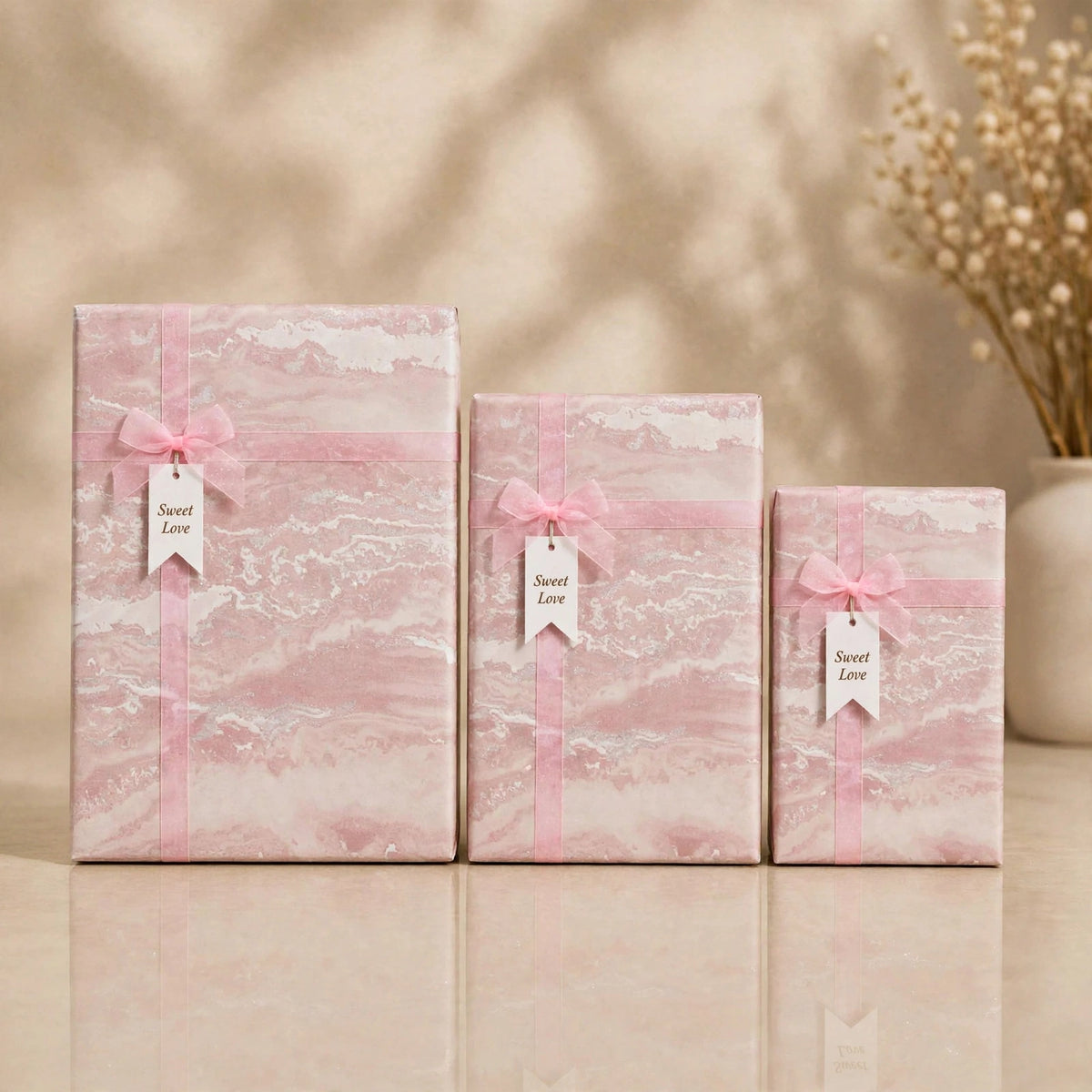 Rectangle Gift box ( Marble light pink )